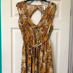 Boho Mustard Autumn Floral Midi Dress